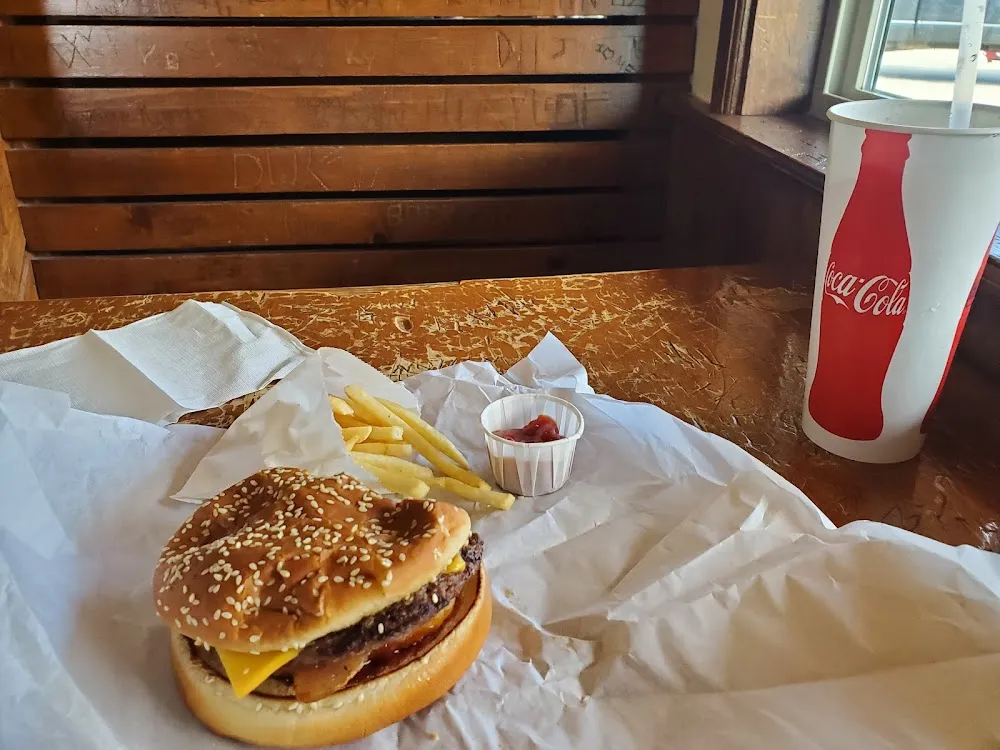 Bacon Onion Ring Burger & French Fries